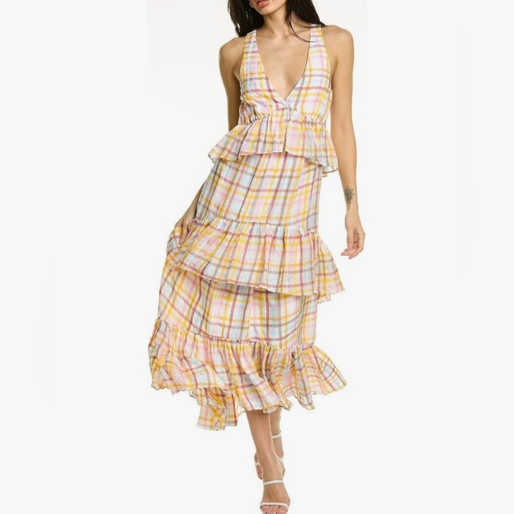 Cinq a Sept Astor Plaid Print Long Dress Size 6
